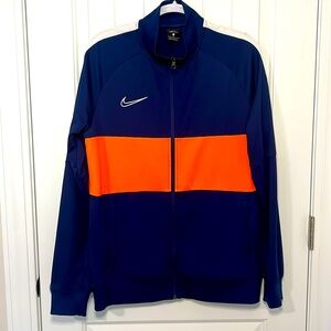 Nike dri-fit Sz L full zip blue, orange, white sweatshirt with pockets